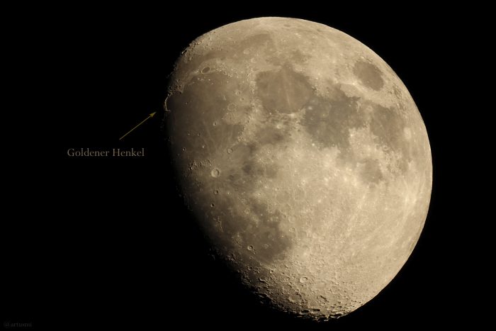 Beobachtung des Goldenen Henkels am zunehmenden Mond am 18. Mai 2024.